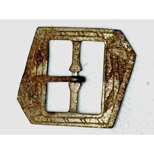 Antique Aged Metal Belt Buckle Geometric Shape W/ Engraved Design